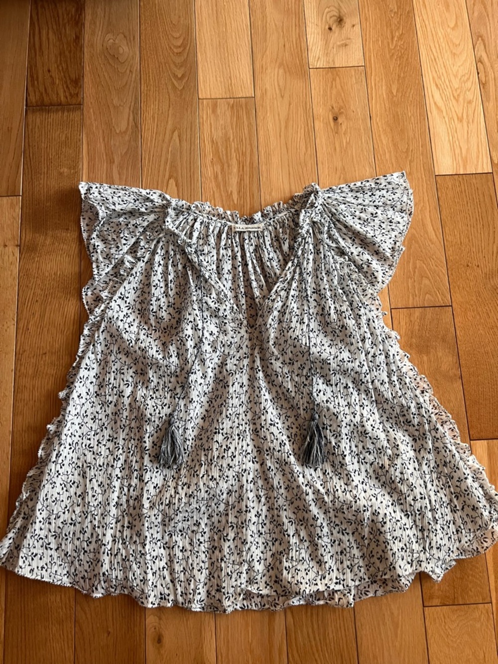 Ulla Johnson Anja Ruffle Flutter Sleeve Floral Top Blouse White Blue Floral Sz 2 - Picture 2 of 9